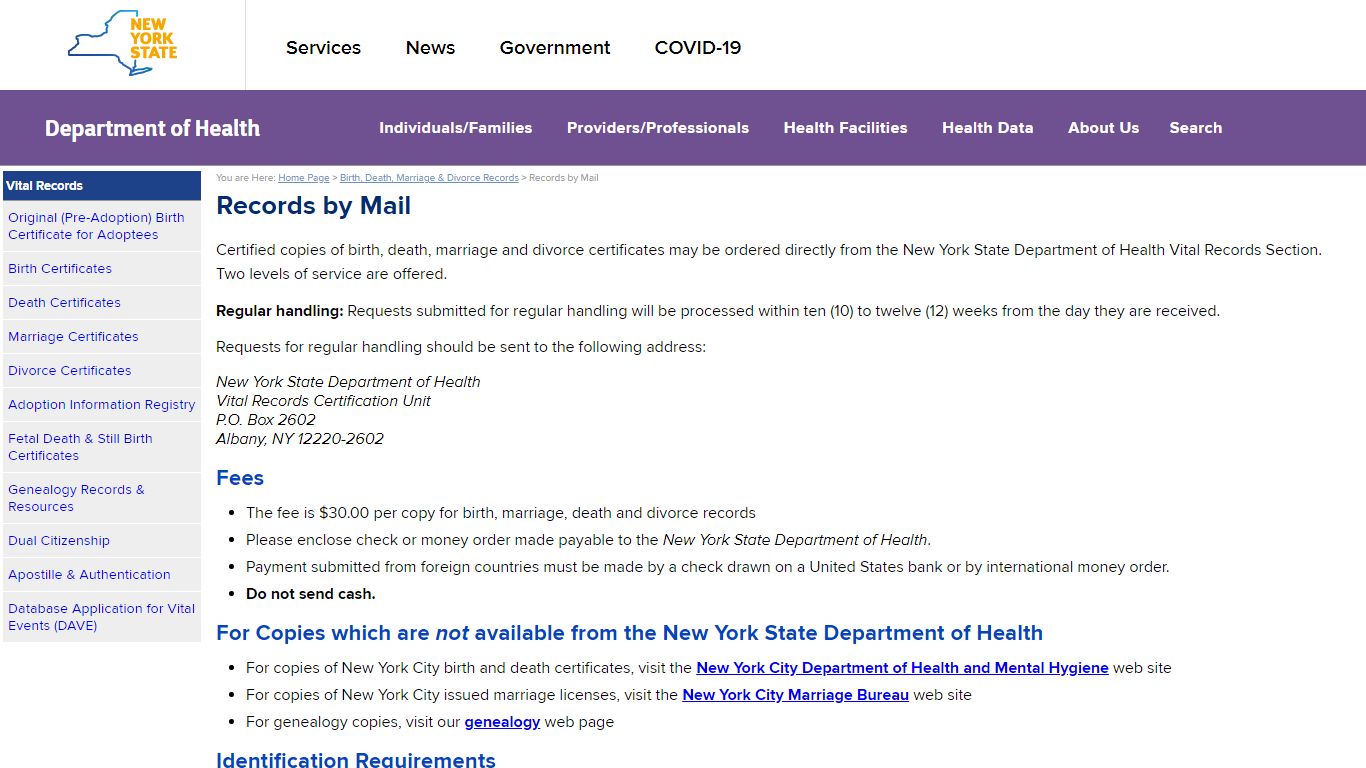Records by Mail - New York State Department of Health
